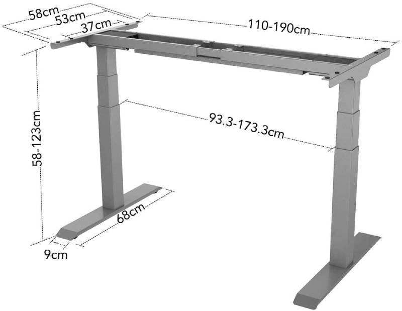 dimensions E7S bureau réglable